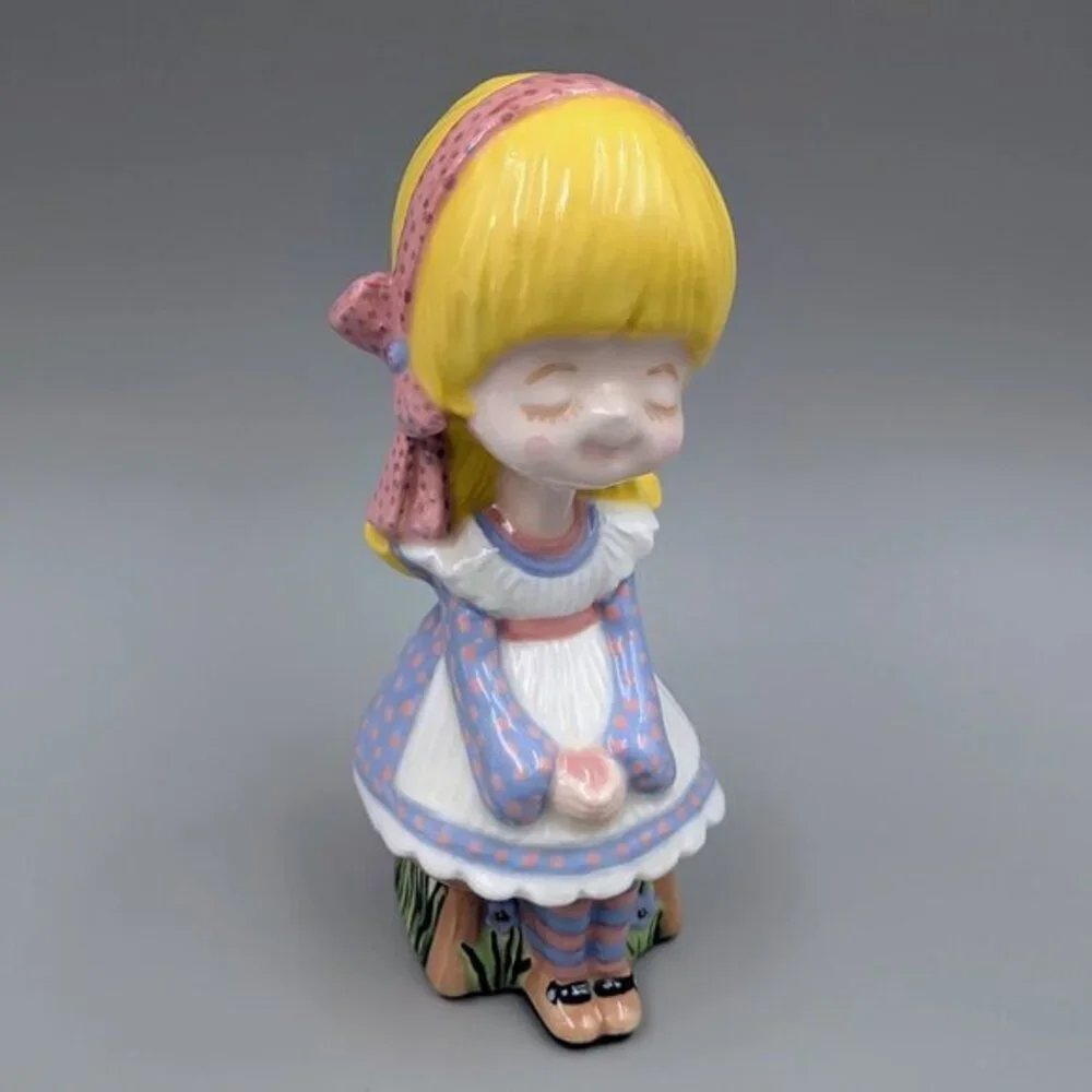 Vintage Hand Painted Retro Kitsch Hobby Ceramic - Chibi Style Girl on Stool